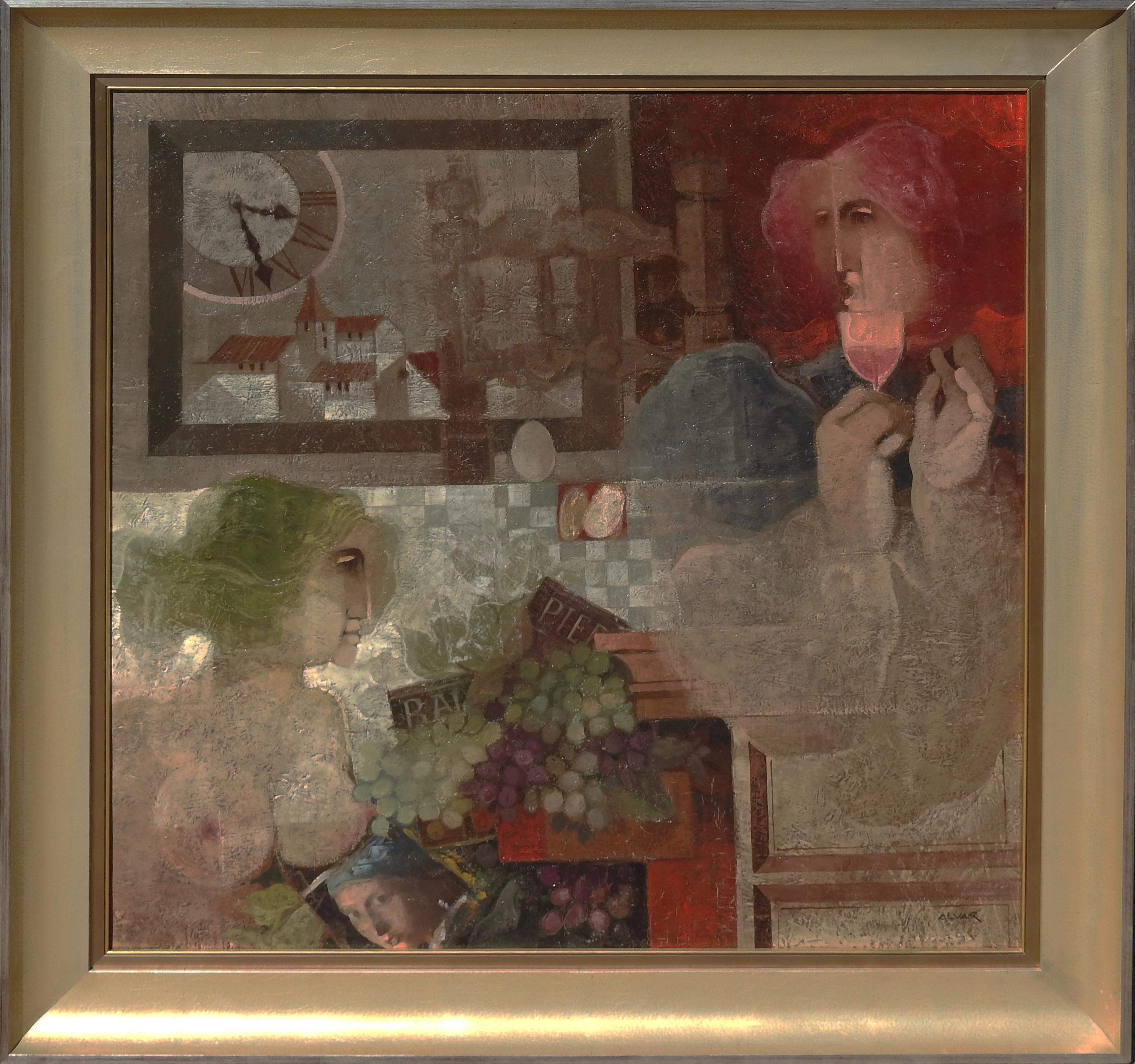 Alvar Sunol Munoz-Ramos Interior Painting - "Horas de Rodigio", Alvar Sunol, Original, Oil/Canvas, 39x39, Modern Cubist