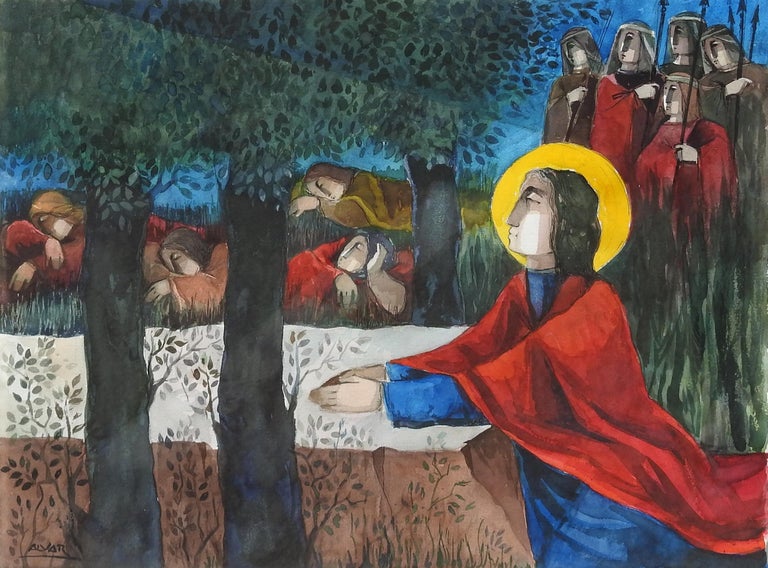 Alvar Sunol Munoz Ramos Jesus Orando Monte Olivos Alvar Sunol 16x20 Watercolor Romanesque Modernis For Sale At 1stdibs