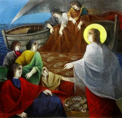 "Jesus y Los Pescadores", Alvar Sunol, Modern Cubist, 59x59, Original Oil