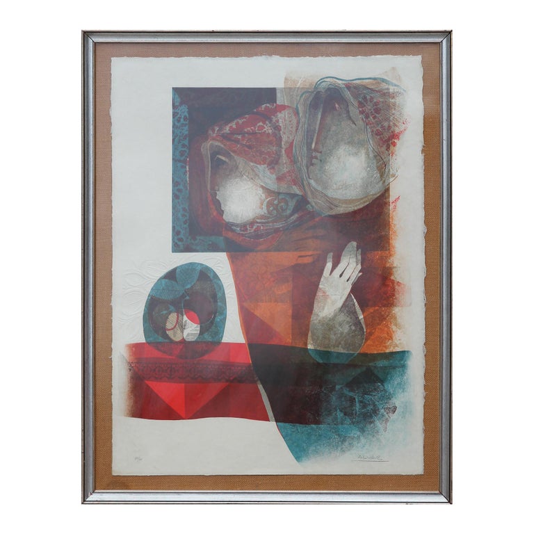 Alvar Sunol MunozRamos Modern Red and Blue Toned Abstract Embossed
