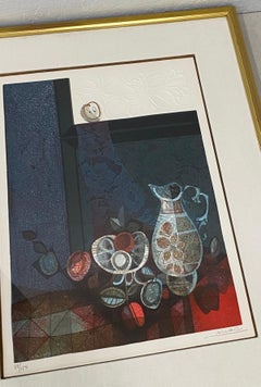 Alvar Sunol Embossed Still Life Lithograph C.1970s