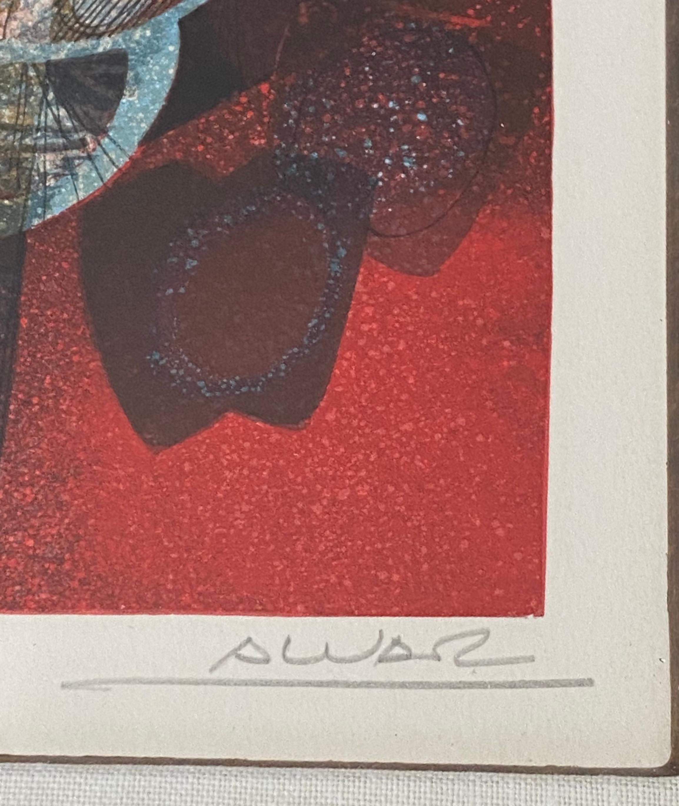 Alvar Sunol Embossed Still Life Lithograph C.1970s 1