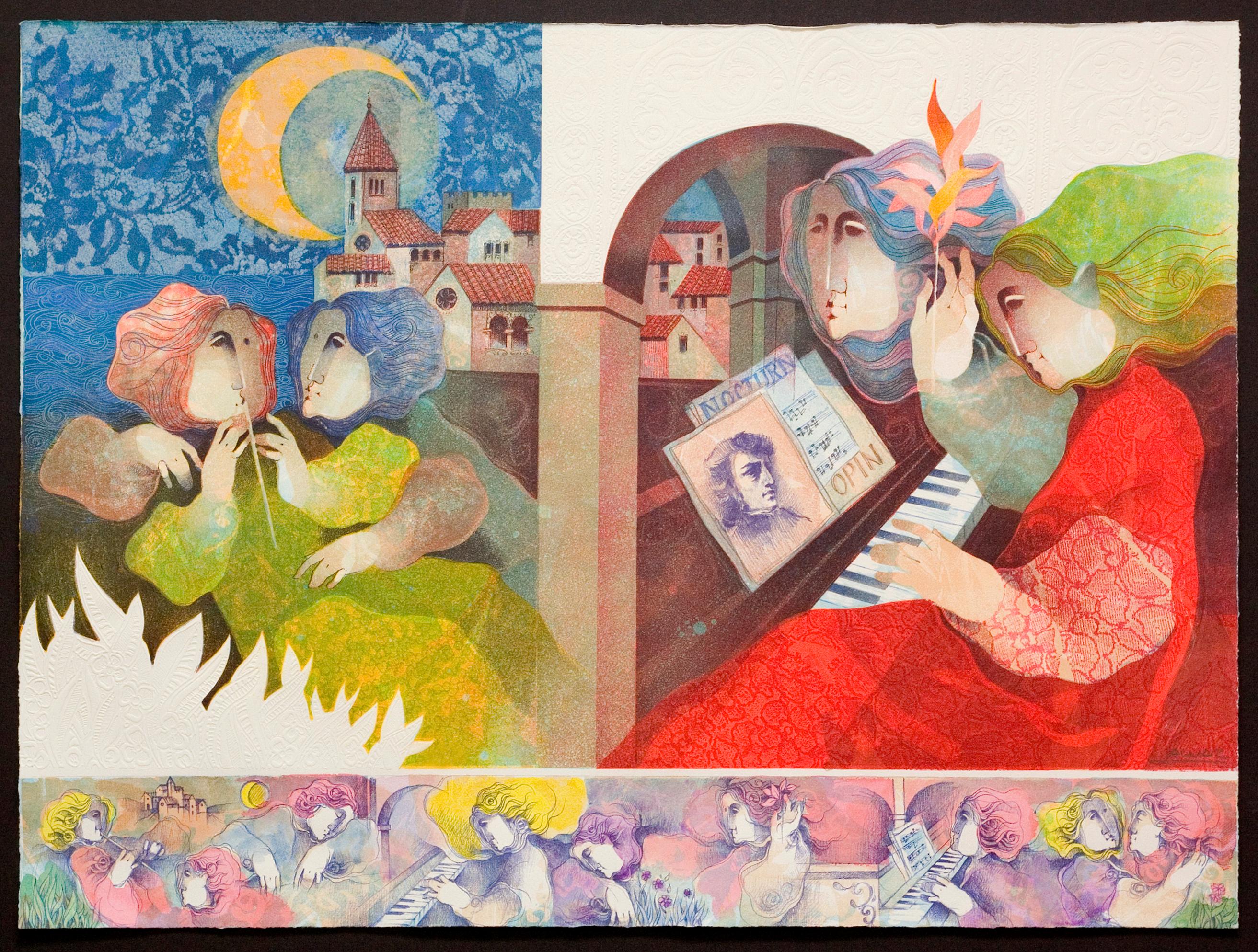 Alvar Sunol Munoz-Ramos Figurative Print - "Concierto de Noche"  (Concert of the Night)