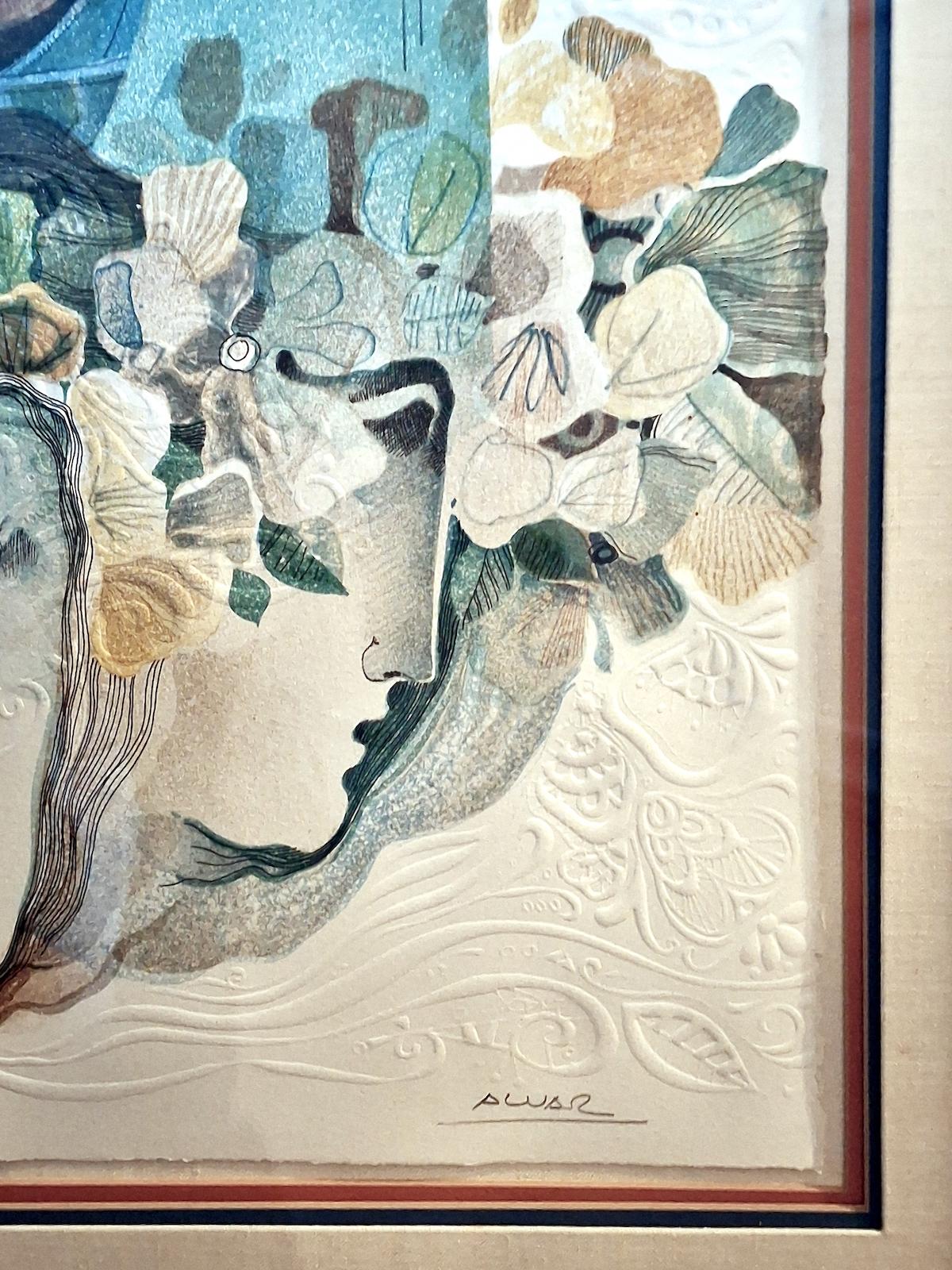 Diese handsignierte Lithografie mit Prägung in limitierter Auflage stammt von dem bekannten katalanischen Künstler der Moderne Alvar Suñol Muñoz-Ramos, allgemein bekannt als Alvar. Als Teil der Serie 