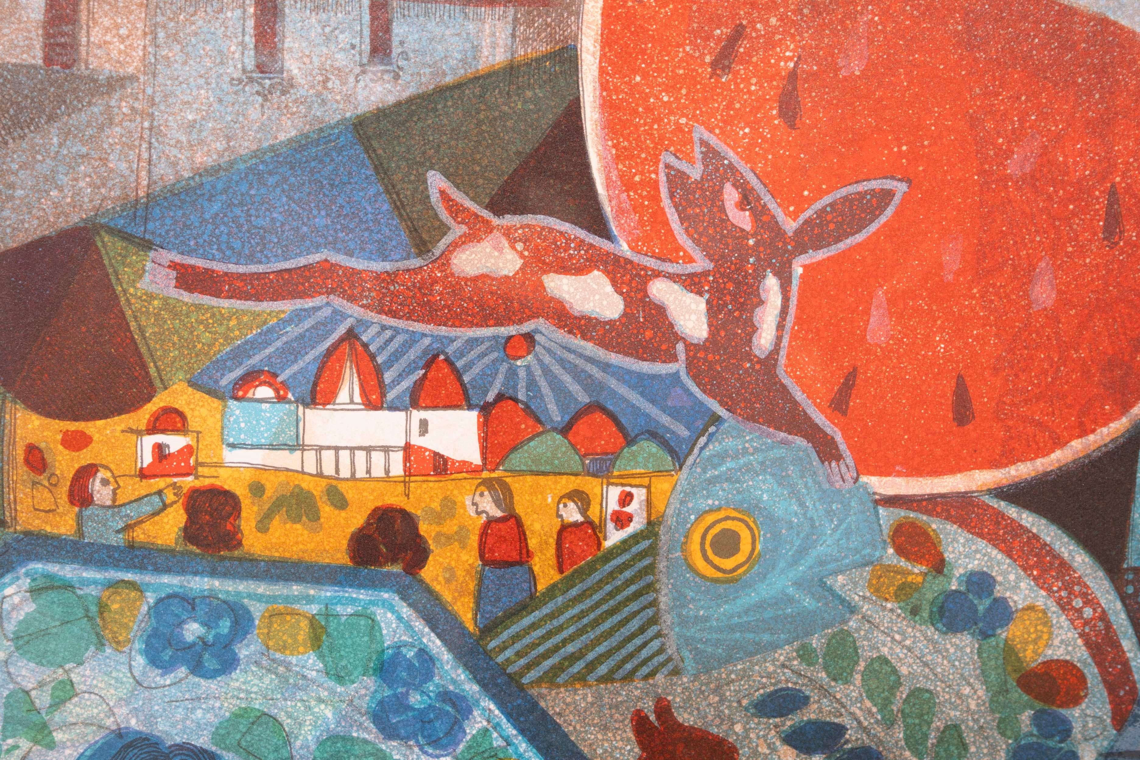 Alvar Suñol Pintora Mexicana Signed Contemporary Embossed Lithograph 107/200 In Good Condition For Sale In Keego Harbor, MI
