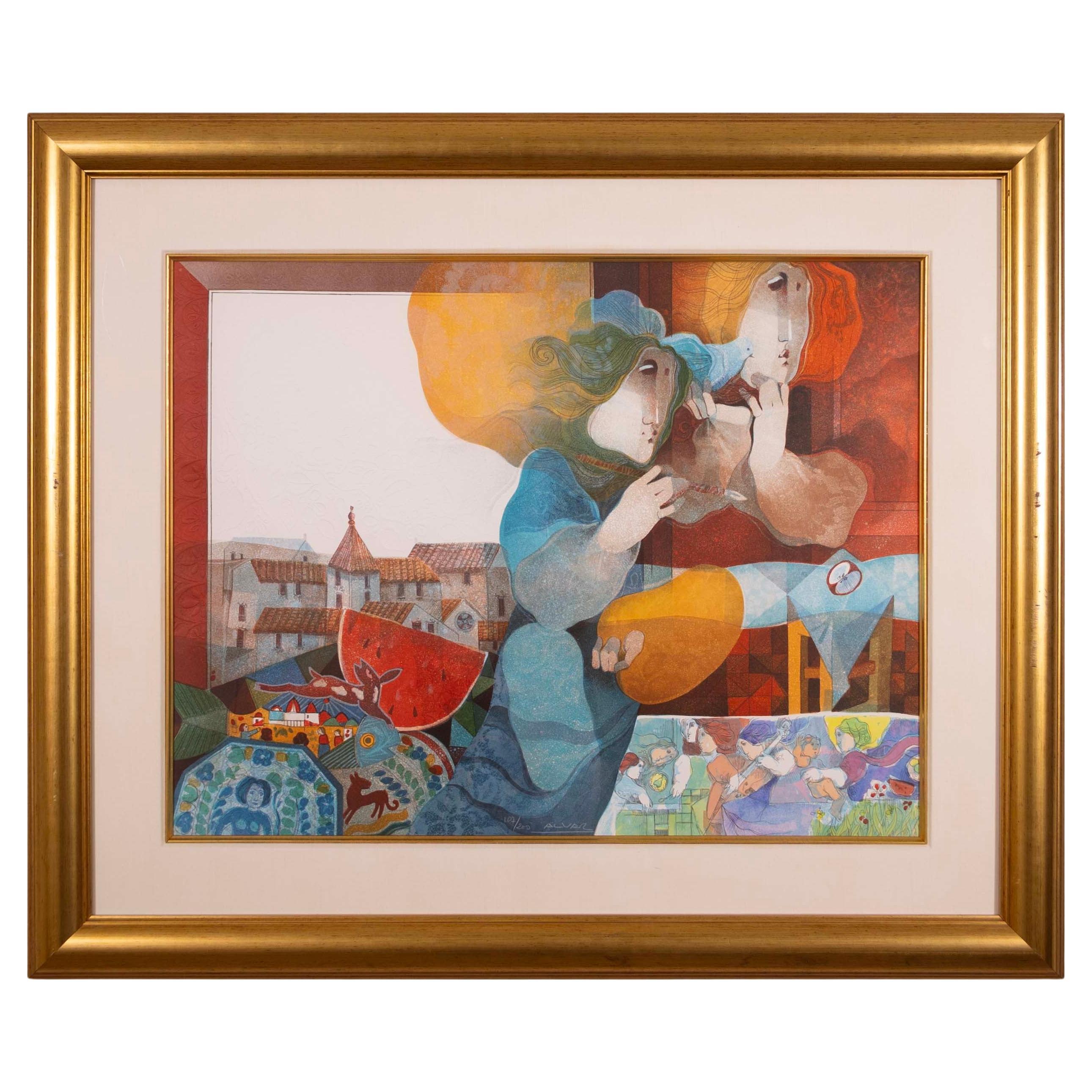 Alvar Suñol Pintora Mexicana Signed Contemporary Embossed Lithograph 107/200 For Sale