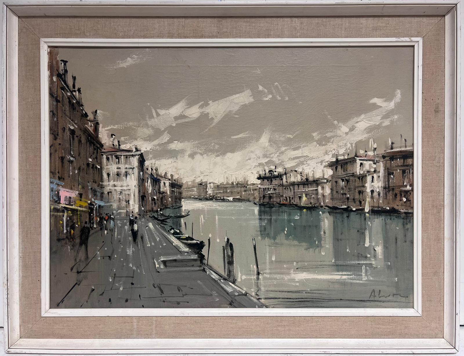 Großes, modernistisches, signiertes Ölgemälde, Grand Canal, stimmungsvolles Werk aus Venedig, 1960er Jahre – Painting von Alvarez