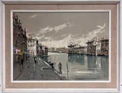 Large 1960's Modernist Signed Oil Painting Venice Grand Canal Atmospheric Work