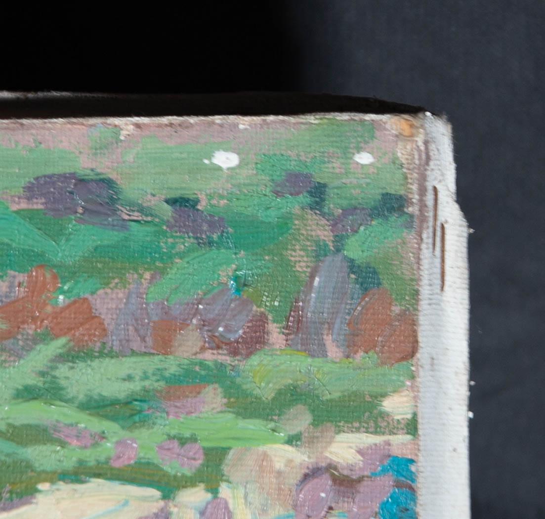 Signed to the lower left-hand corner. Location inscribed on the revere. On canvas on stretchers.
