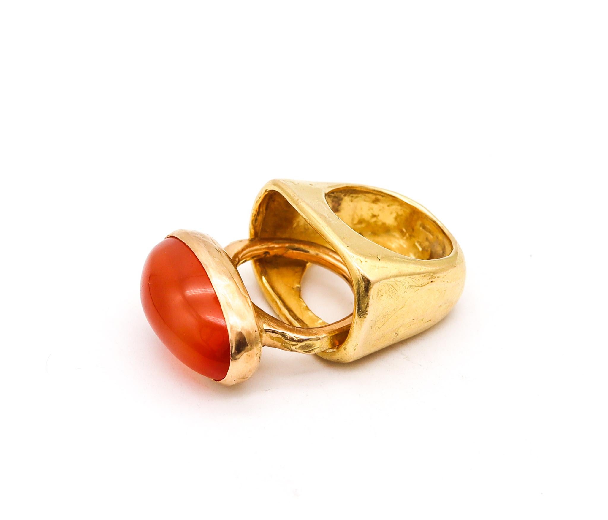 Cabochon Alvaro & Correnti Messina Convertible Cocktail Ring 18Kt Gold 18.8 Cts Carnelian For Sale