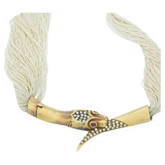 Retro Alvaro Correnti Victorian Revival 18k Gold Pearl, Ruby, Diamond, Snake Necklace