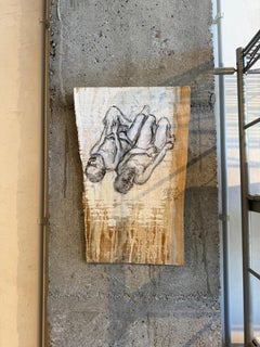 Pittura su pannello in legno di eucalipto, umanesimo, fatto a mano, primitivismo