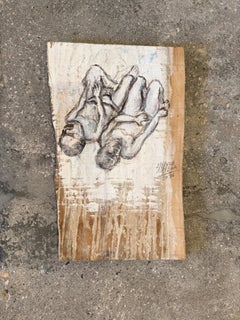 Pittura su pannello in legno di eucalipto, umanesimo, fatto a mano, primitivismo