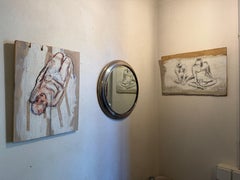 Pittura su pannello di legno di eucalipto, tecnica mista, fatto a mano, primitivismo