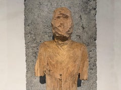 Body hand-carved from eucalyptus wood, solid expressionist sculpture