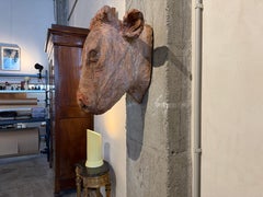 Wall sculpture, hand-carved cow, eucalyptus and chainsaw, natural wood