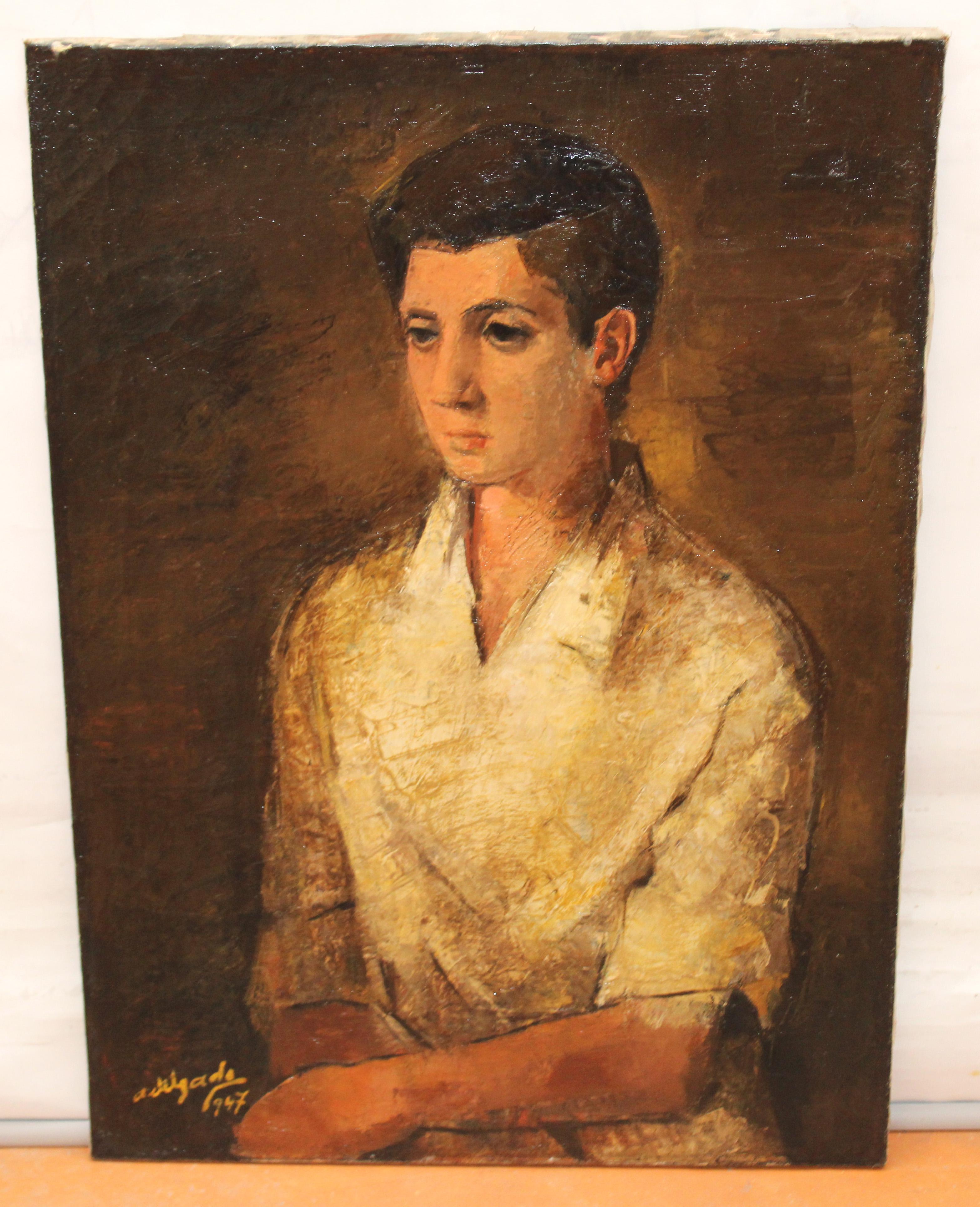 Männliches Rückgrat - Öl auf Leder – Painting von Alvaro Delgado Ramos