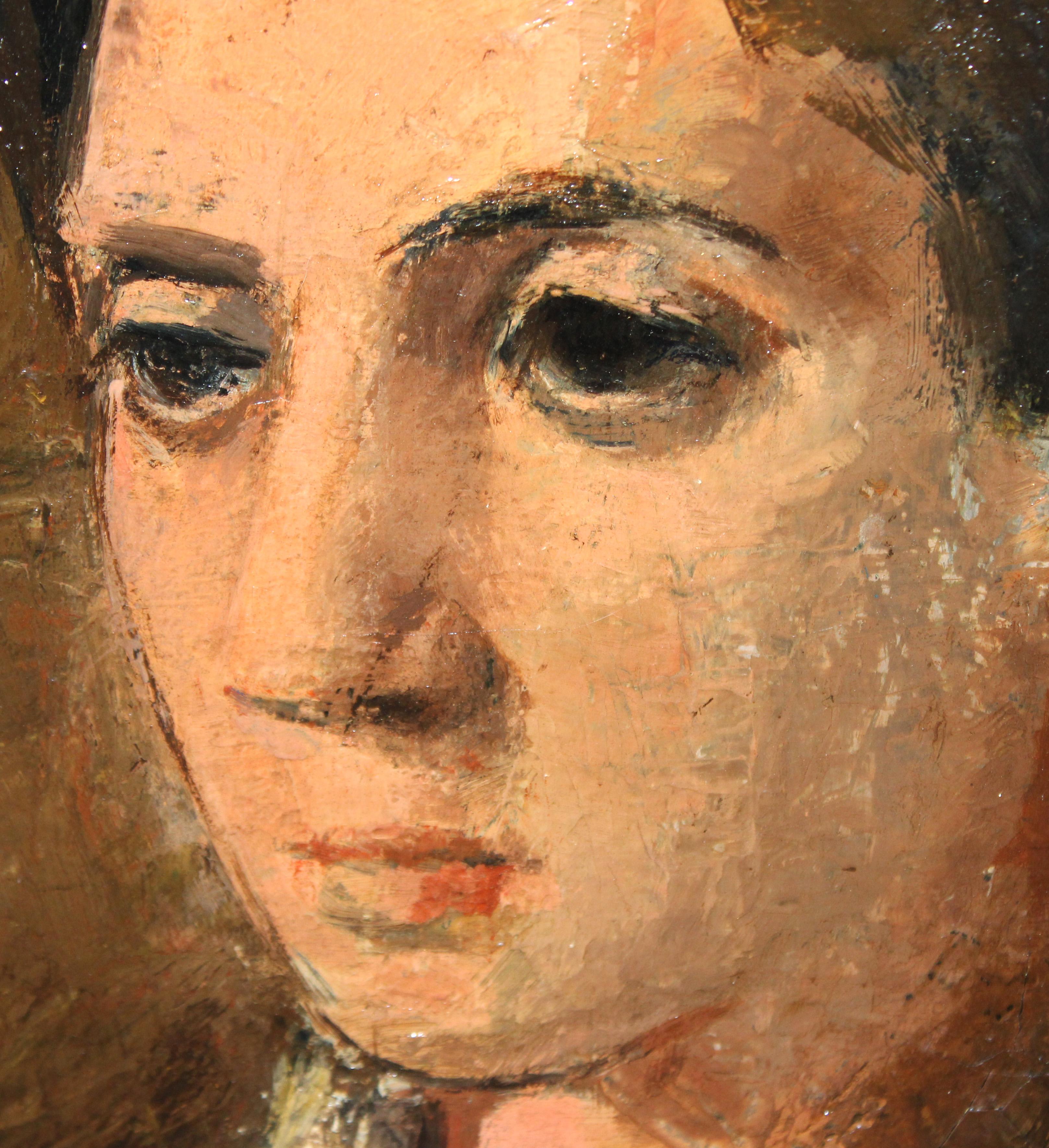 Männliches Rückgrat - Öl auf Leder (Braun), Portrait Painting, von Alvaro Delgado Ramos