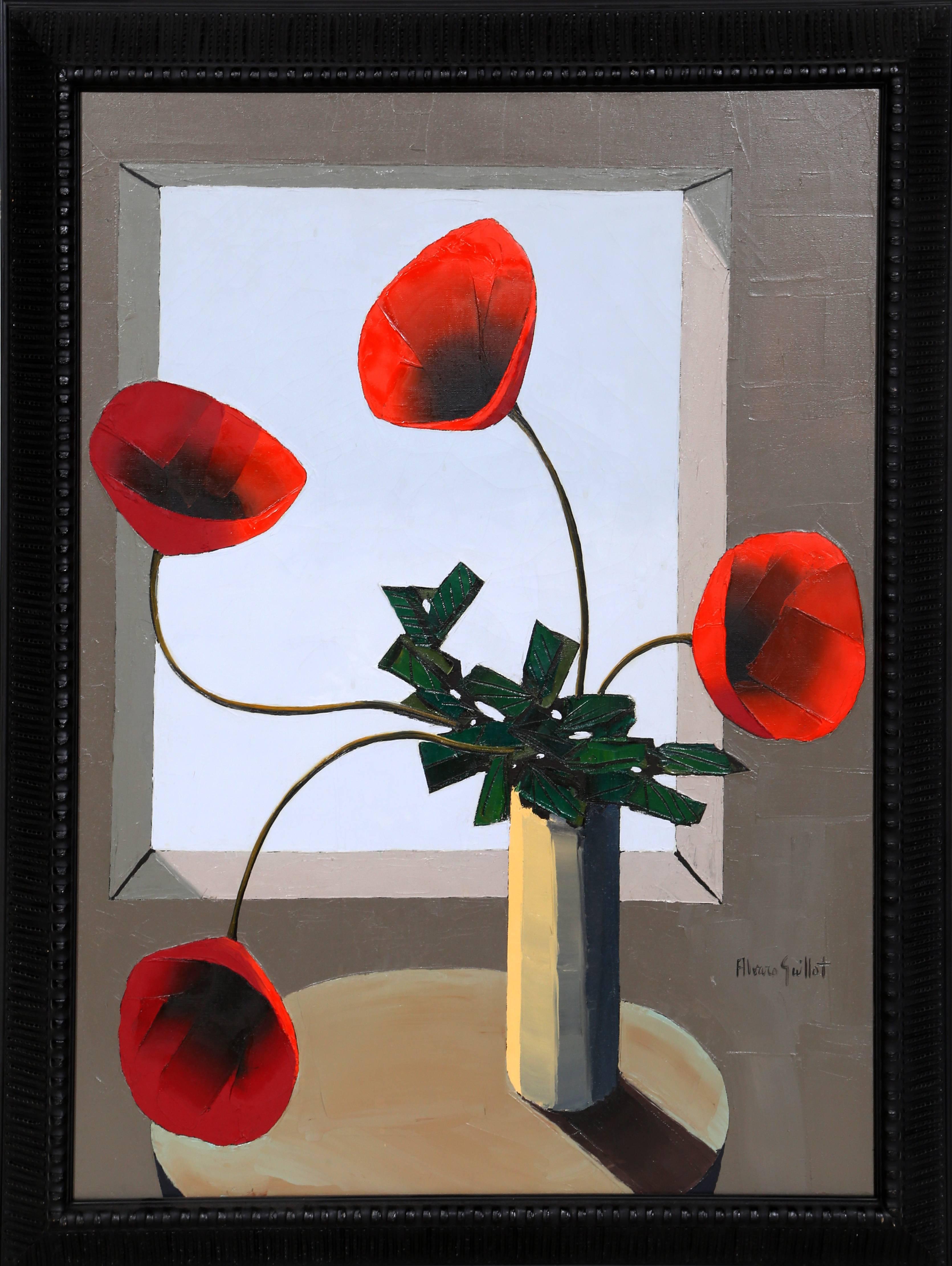 Artist: Alvaro Guillot, Uruguayan/American (1931 - 2010)
Title: Pot de Fleurs Rouges a la Fenetre
Year: 1967
Medium: Oil on Canvas, signed l.r.
Size: 30 x 24 inches
Frame Size: 31 x 25 inches 