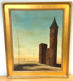 Álvaro Guillot Surrealist Fortress Landscape Oil Painting, Signed