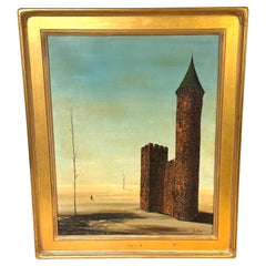 Álvaro Guillot Surrealist Fortress Landscape Oil Painting, Signed