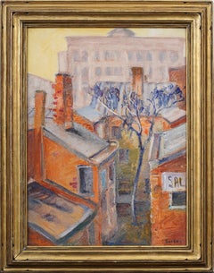 Important Antique American Modernist Hicks Street Brooklyn View Oil Painting