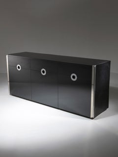 Credenza nera e cromata "Alveo" di Willy Rizzo per Sabot. Italia, anni '70