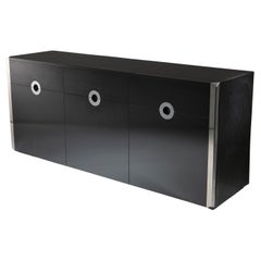 Credenza nera e cromata "Alveo" di Willy Rizzo per Sabot. Italia, anni '70