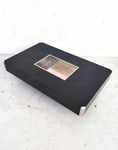 Alveo black coffee table by Willy Rizzo for Sabot 60s, 70s