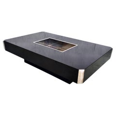 Alveo black coffee table by Willy Rizzo for Sabot 60s, 70s