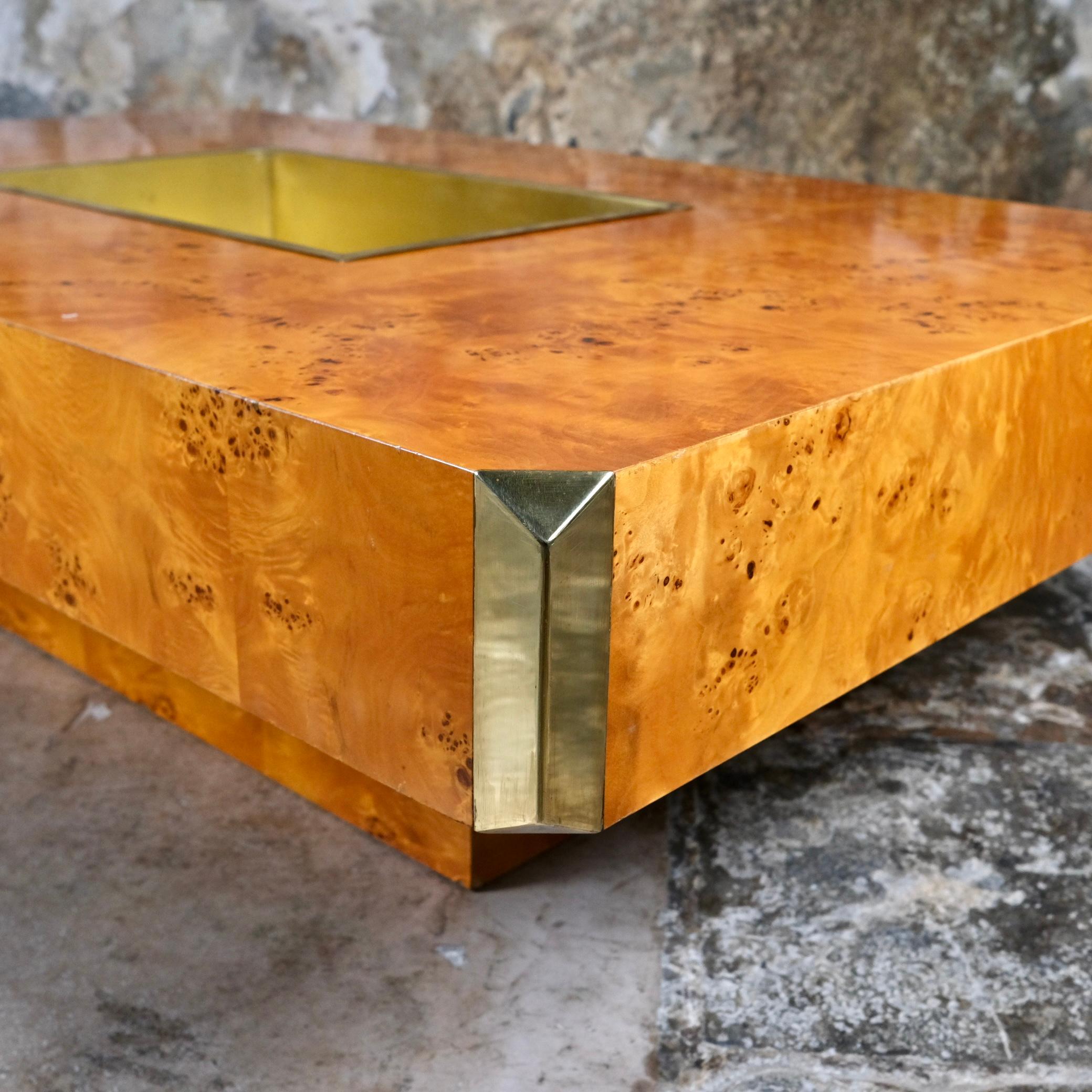 Tavolino Alveo in radica e ottone di Willy Rizzo per Mario Sabot, 1972 in vendita 3