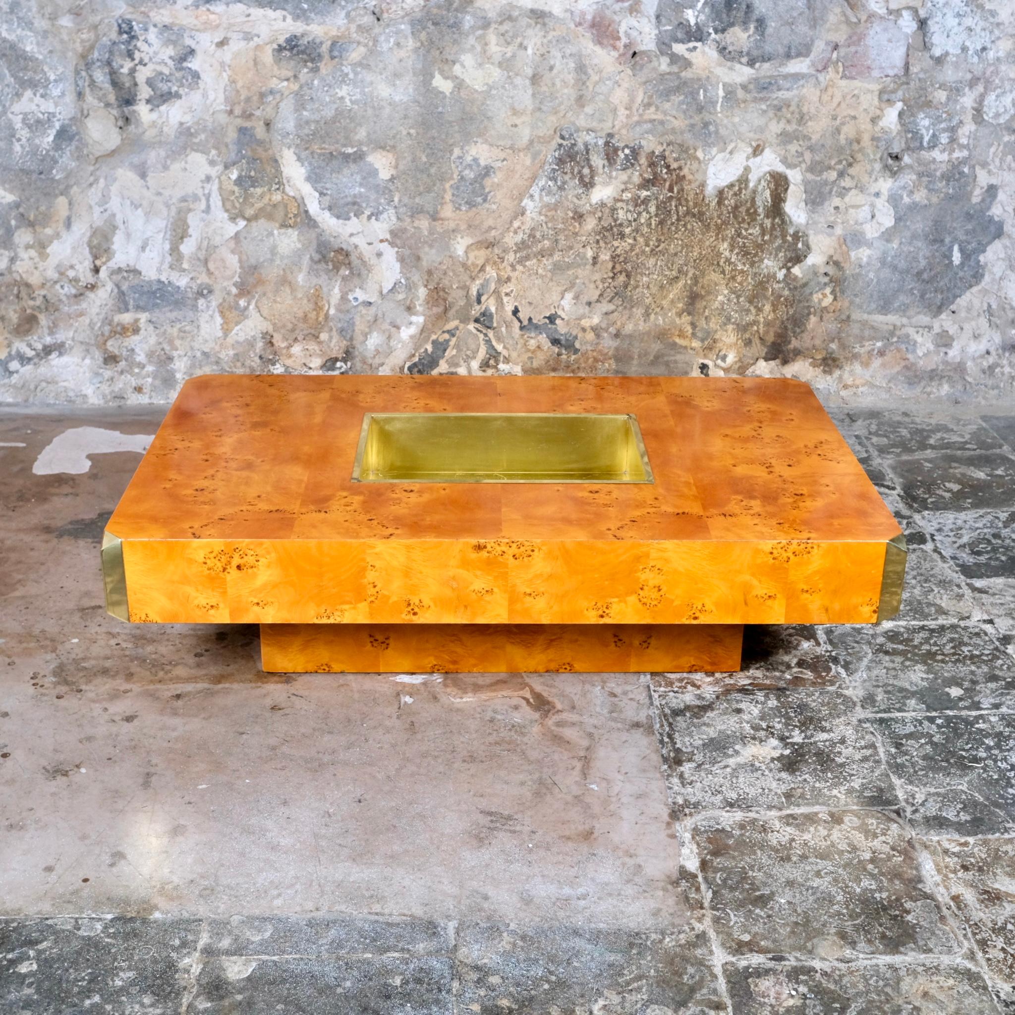 Italiano Tavolino Alveo in radica e ottone di Willy Rizzo per Mario Sabot, 1972 in vendita