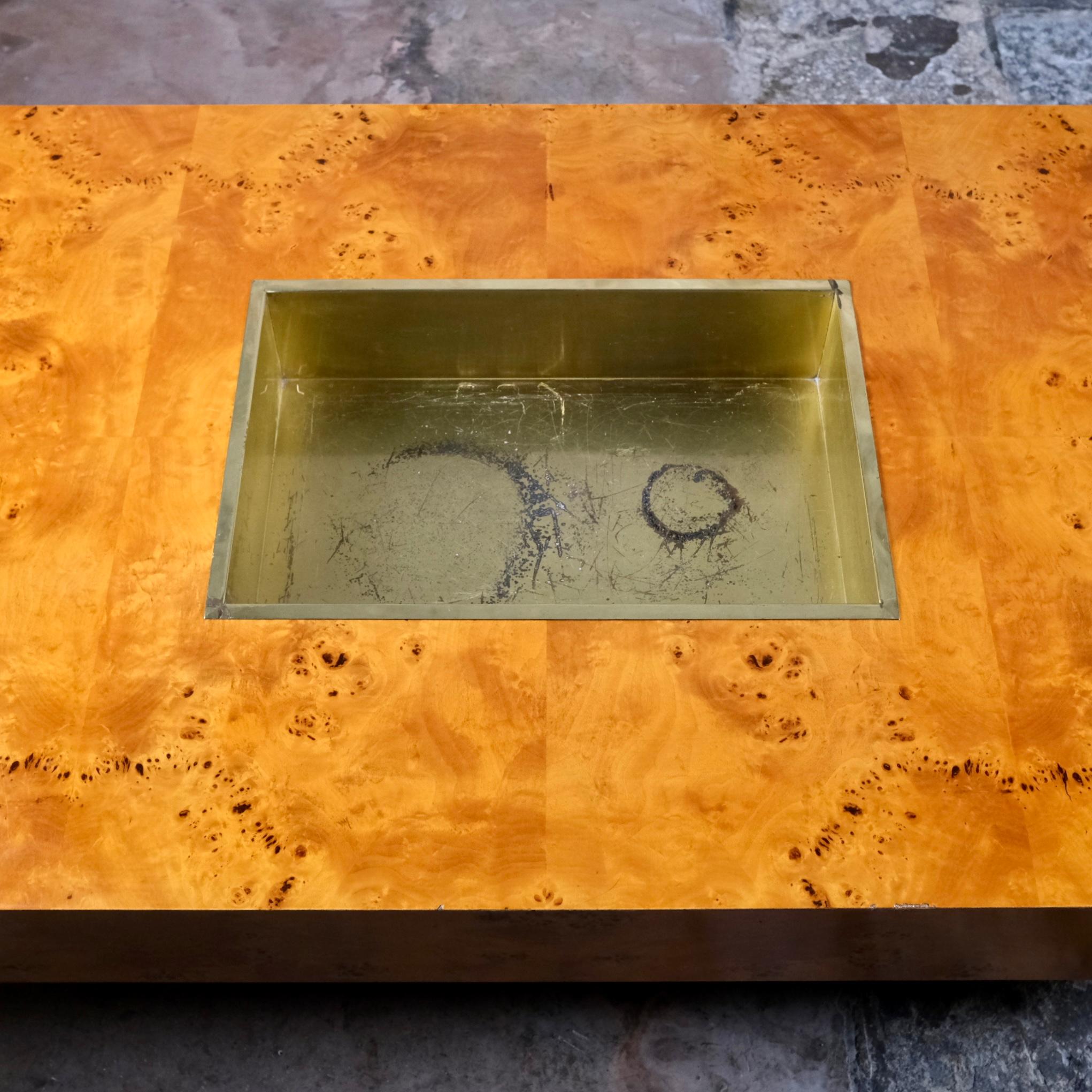 Fine XX secolo Tavolino Alveo in radica e ottone di Willy Rizzo per Mario Sabot, 1972 in vendita