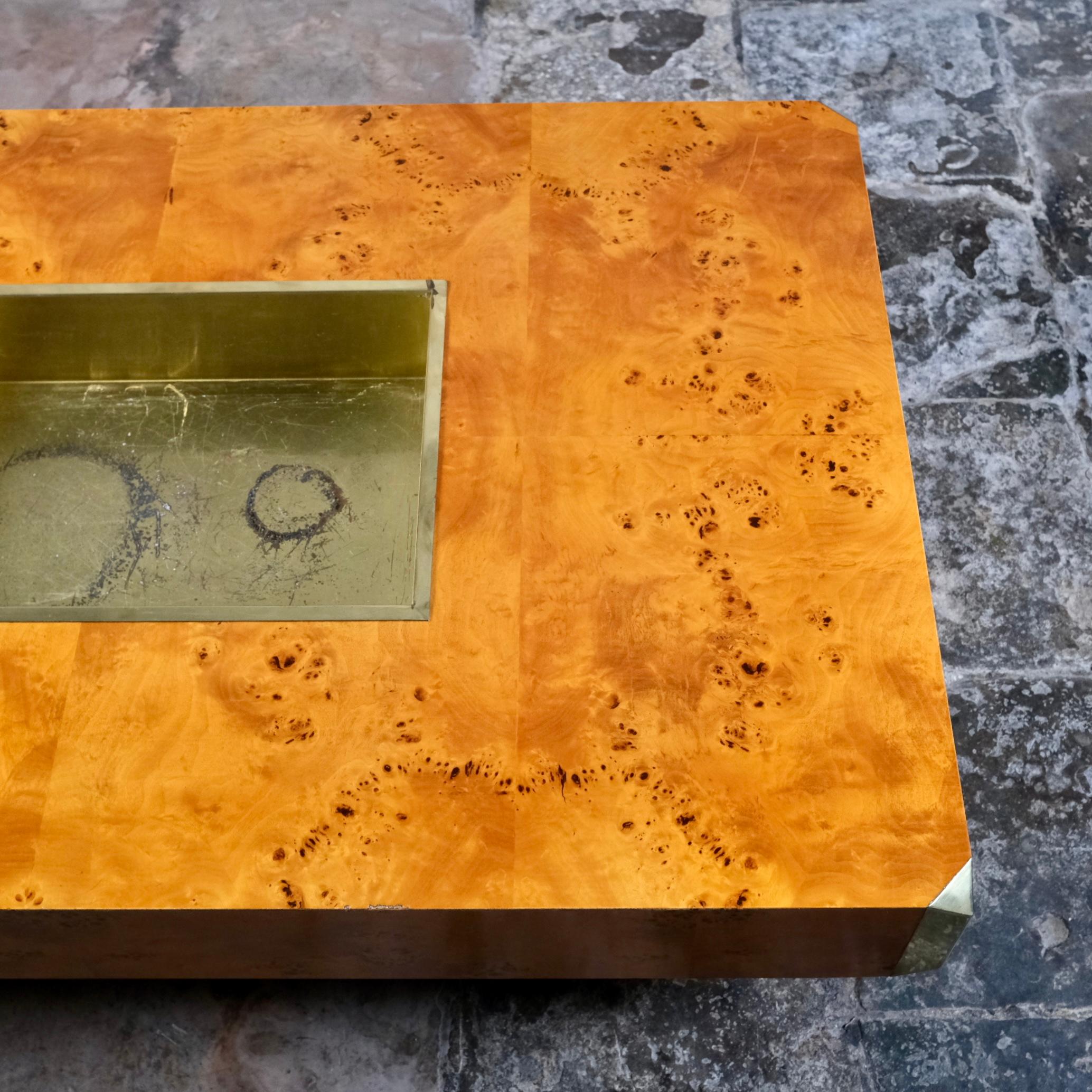 Ottone Tavolino Alveo in radica e ottone di Willy Rizzo per Mario Sabot, 1972 in vendita