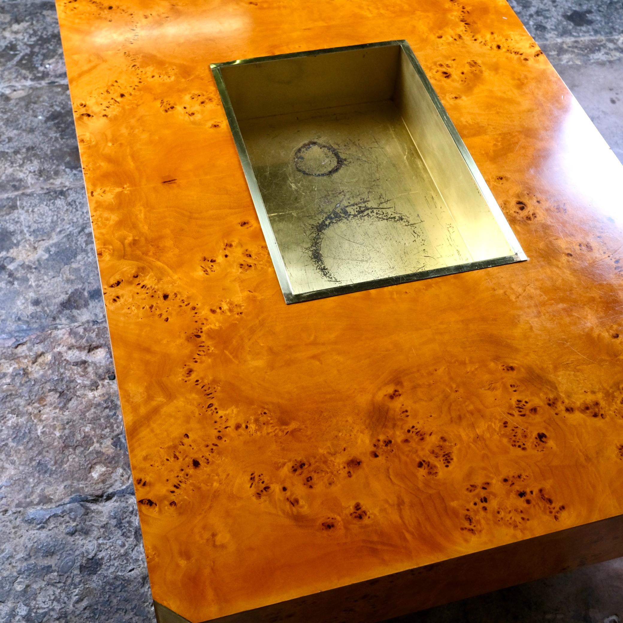Tavolino Alveo in radica e ottone di Willy Rizzo per Mario Sabot, 1972 in vendita 1