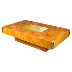 Vintage Alveo burl wood and brass coffee table by Willy Rizzo for Mario Sabot, 1972