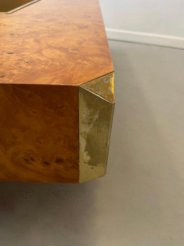 Alveo Burl Wood & Brass Coffee Table by Willy Rizzo for Mario Sabot, Italy 1970s For Sale 6