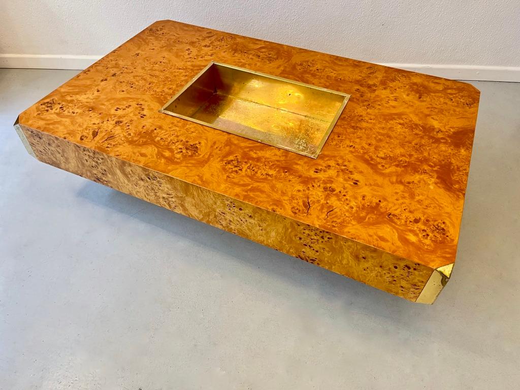 Alveo Burl Wood & Brass Coffee Table by Willy Rizzo for Mario Sabot, Italy 1970s For Sale 2