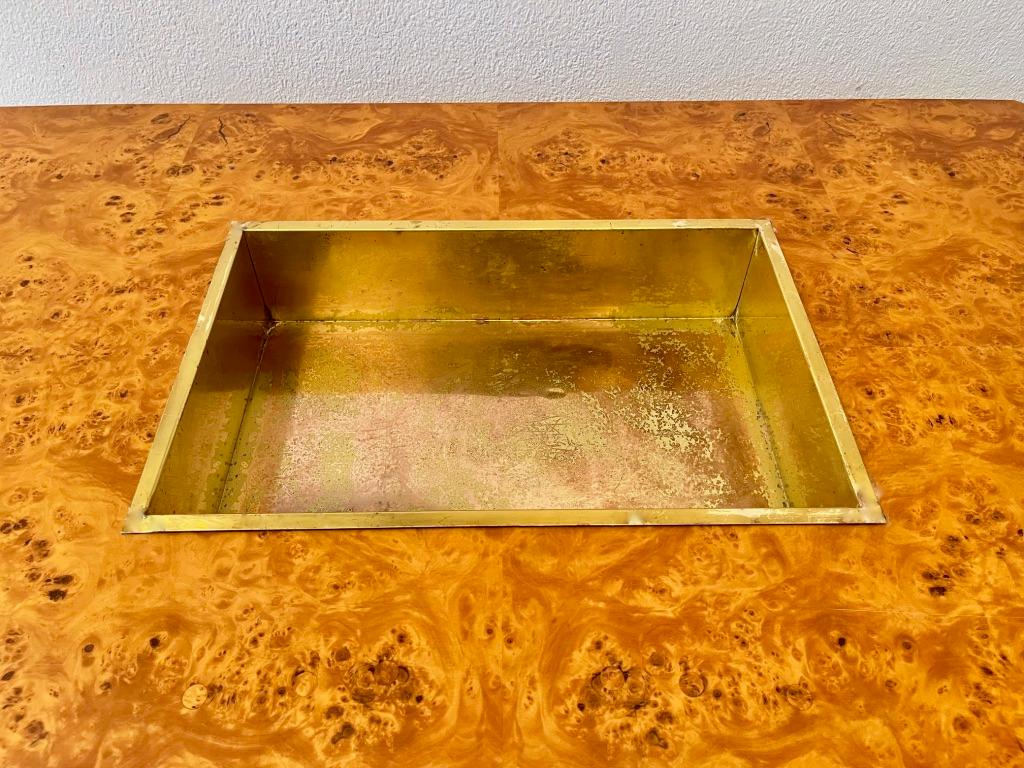 Alveo Burl Wood & Brass Coffee Table by Willy Rizzo for Mario Sabot, Italy 1970s For Sale 3