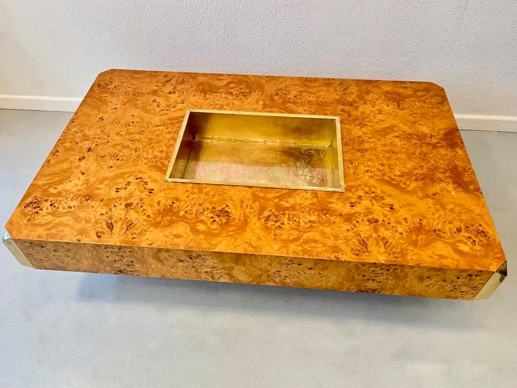 Alveo Burl Wood & Brass Coffee Table by Willy Rizzo for Mario Sabot, Italy 1970s For Sale 4