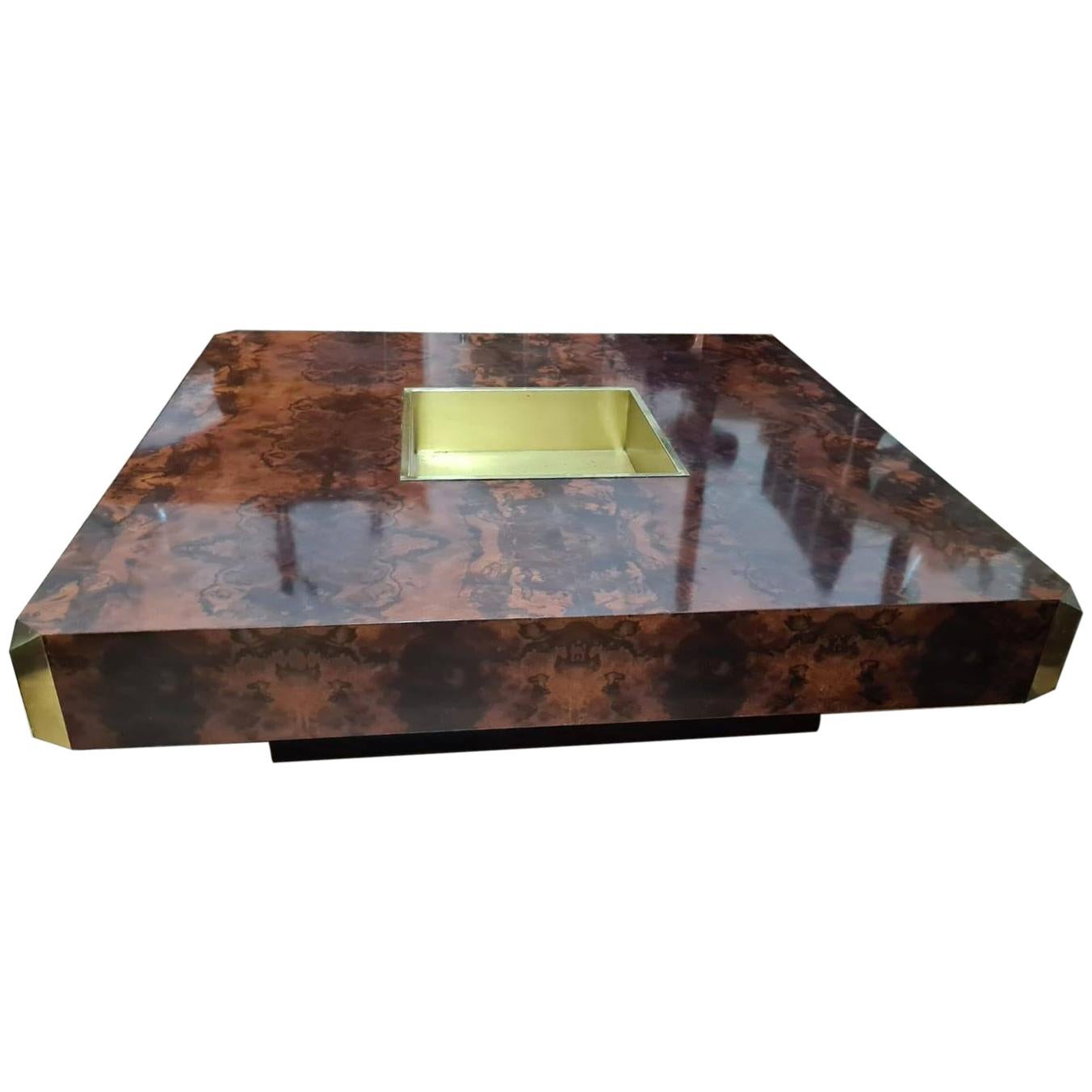"Alveo" Burled Rosewood Coffee Table by Willy Rizzo for Mario Sabot