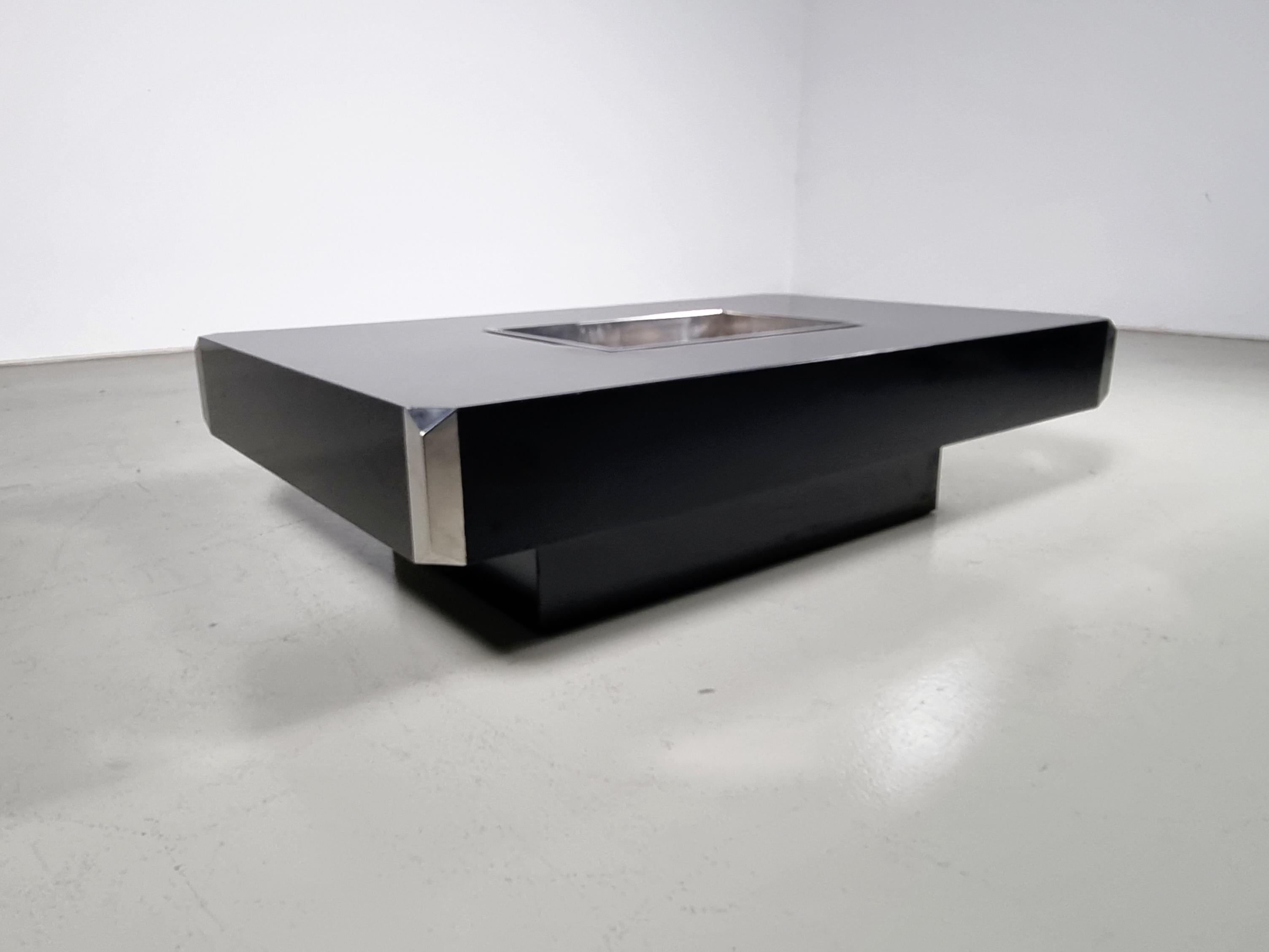 Alveo black lacquered and chrome coffee table by Willy Rizzo for Mario Sabot In Good Condition For Sale In amstelveen, NL
