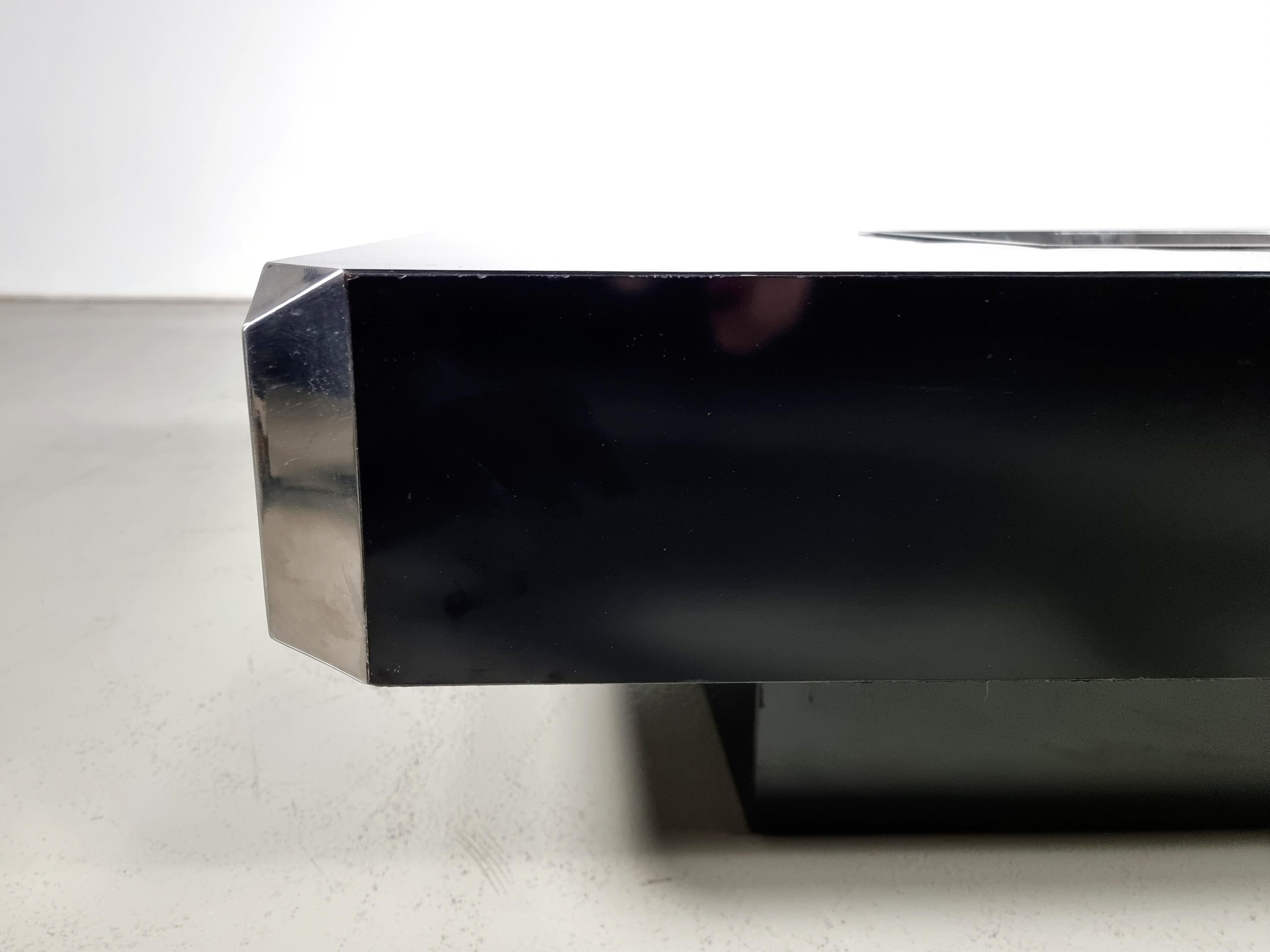 Alveo black lacquered and chrome coffee table by Willy Rizzo for Mario Sabot For Sale 1