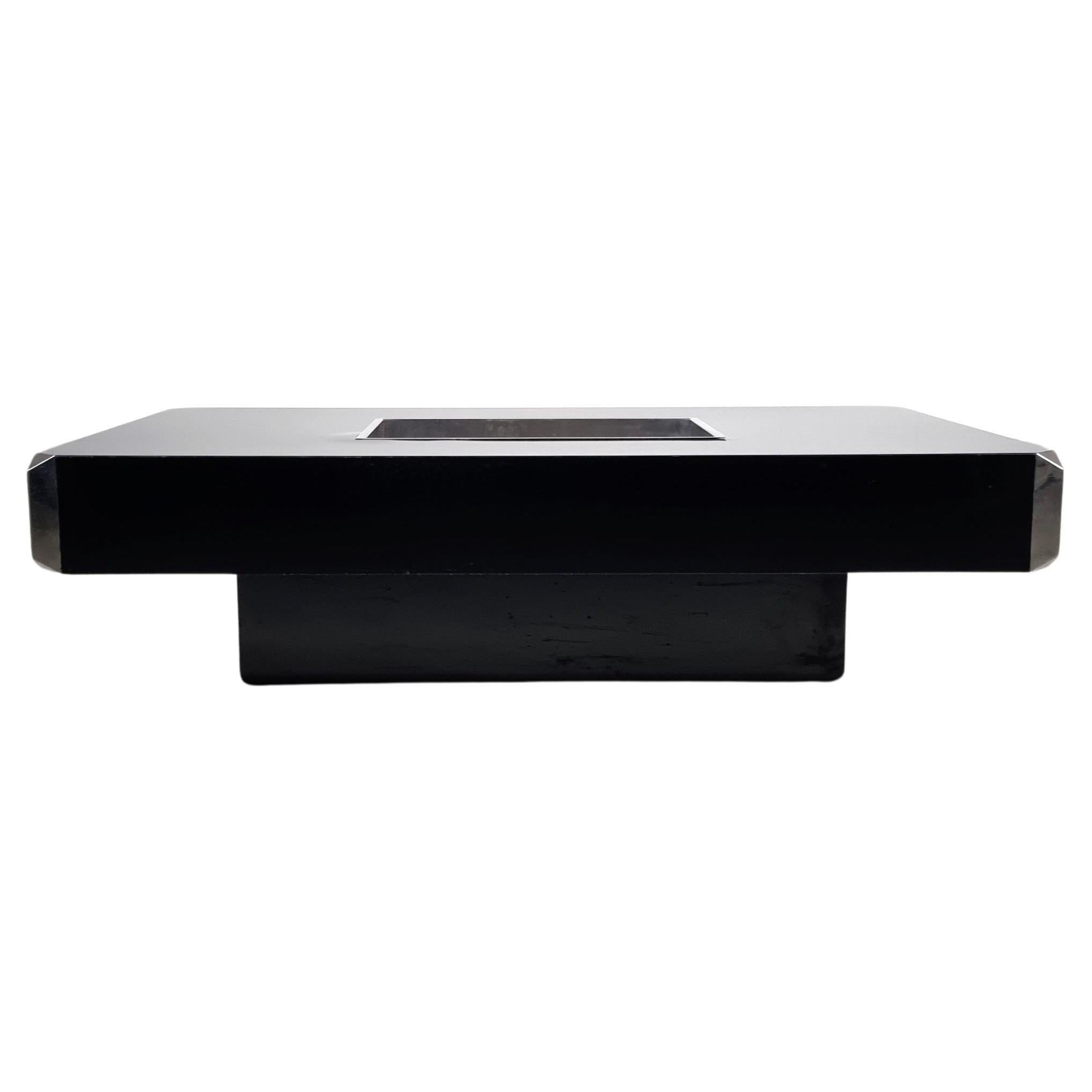 Alveo black lacquered and chrome coffee table by Willy Rizzo for Mario Sabot For Sale
