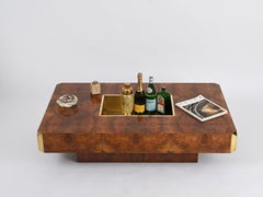 Tavolino rettangolare in radica e ottone "Alveo" di Willy Rizzo, Italia anni '70
