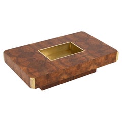 "Alveo" Rectangular Burl and Brass Coffee Table by Willy Rizzo, Italy 1970s