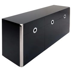 Vintage Alveo Sideboard by Willy Rizzo in Black Lacquer with Chrome detailing, 1970s