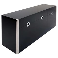 Retro Alveo Sideboard by Willy Rizzo in Black Lacquer with Chrome detailing, 1970s