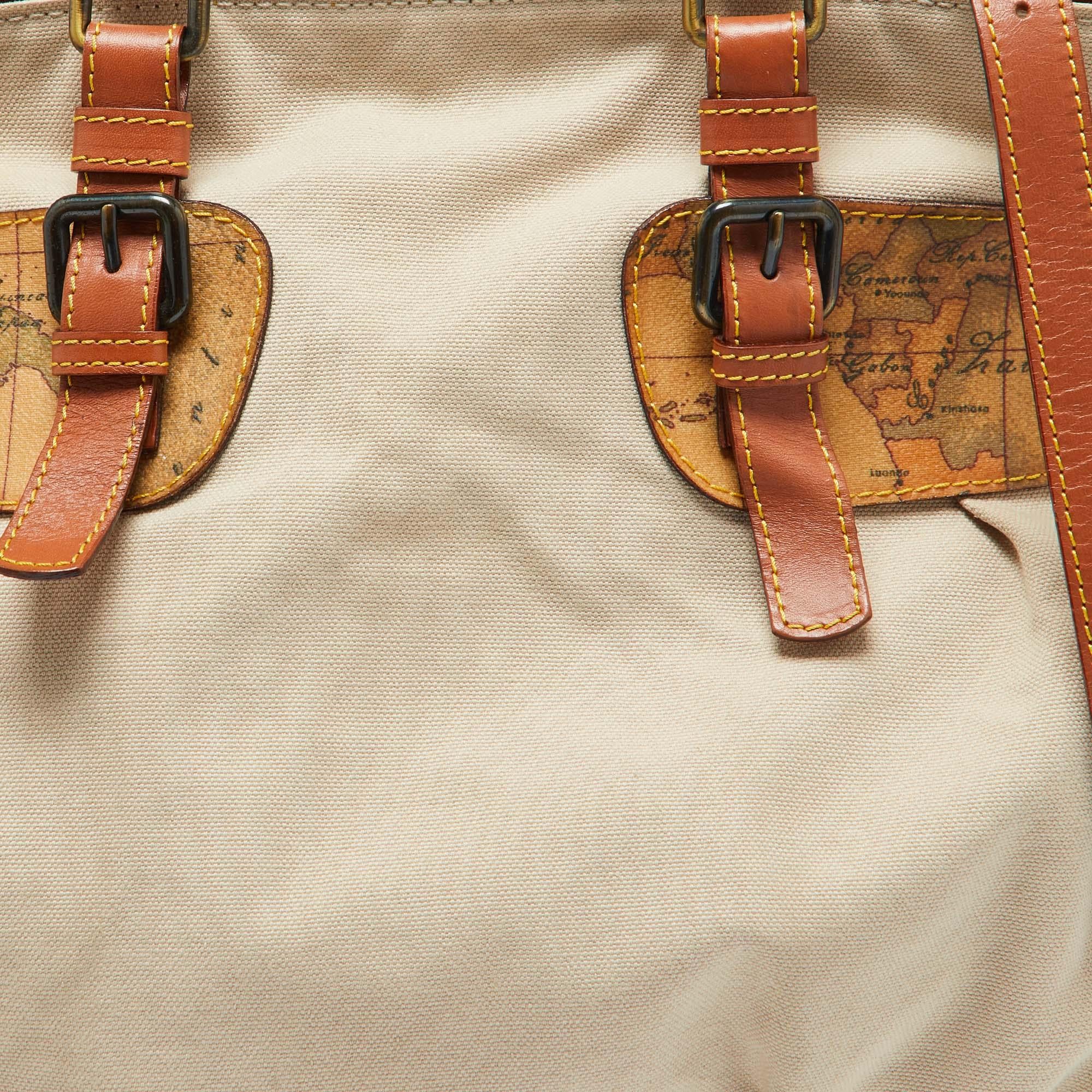 Alviero Martini 1A Classe Beige Geo Print Canvas Coates Pelle Satchel in vendita 1