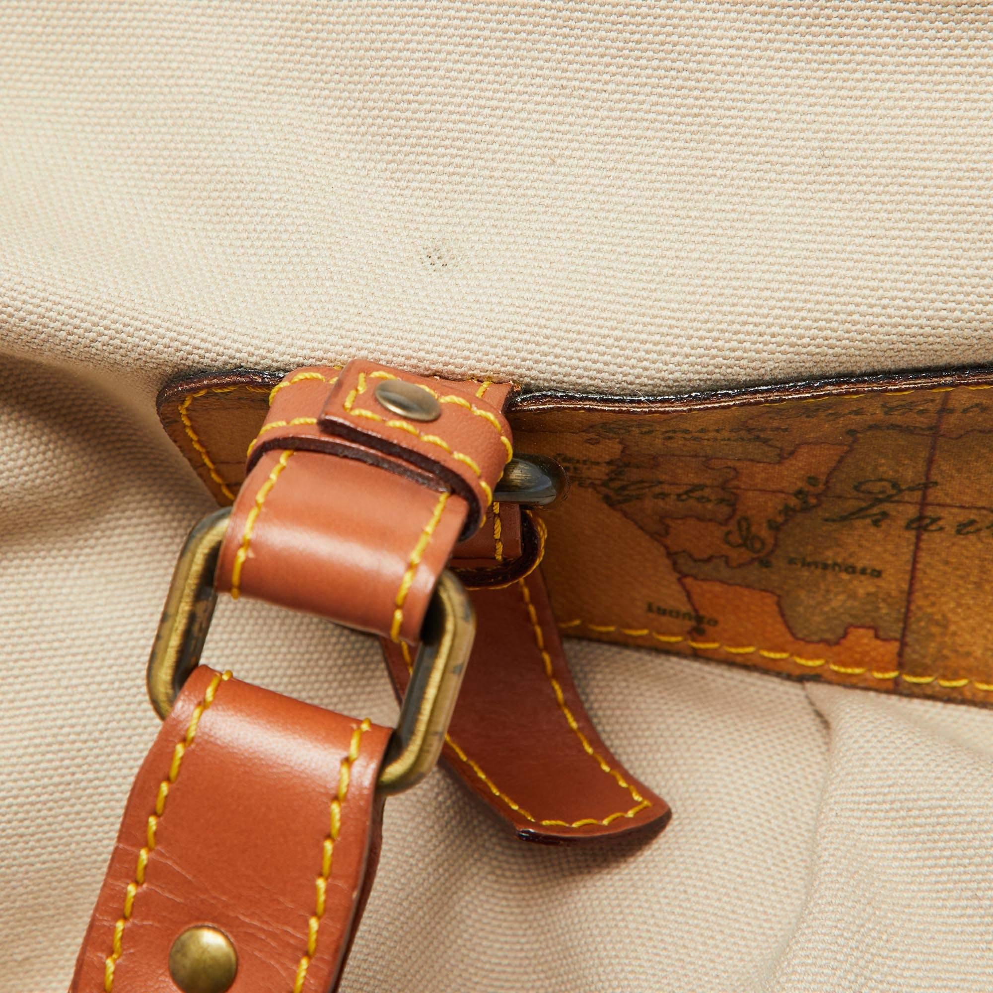 Alviero Martini 1A Classe Beige Geo Print Canvas Coates Pelle Satchel in vendita 3